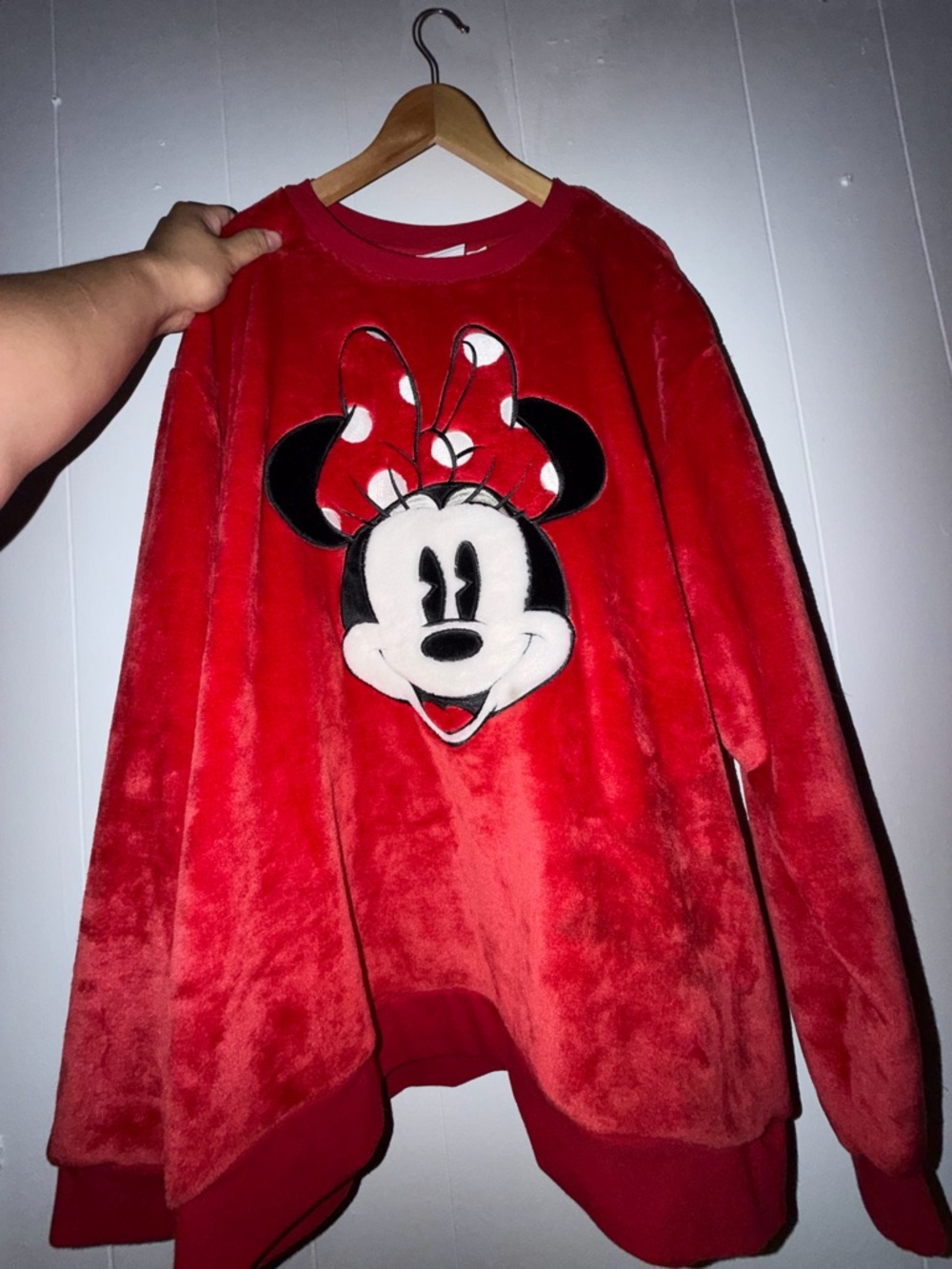 Women Disney Red Minnie Mouse Plush Pullover Sweater